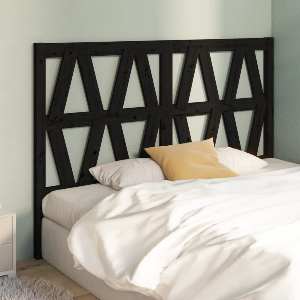 Bed Headboard Black 146x4x100 cm Solid Wood Pine