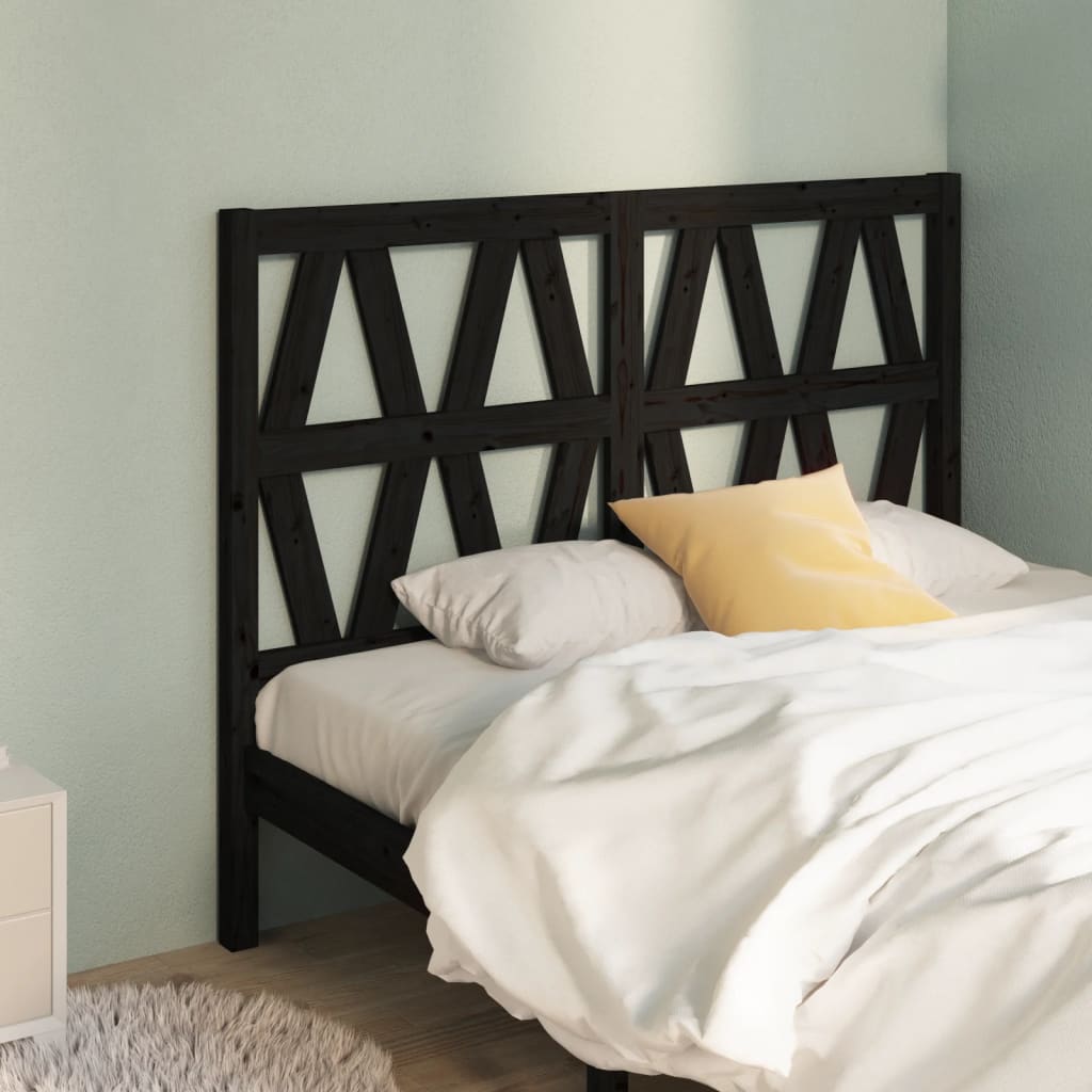 Bed Headboard Black 146x4x100 cm Solid Wood Pine