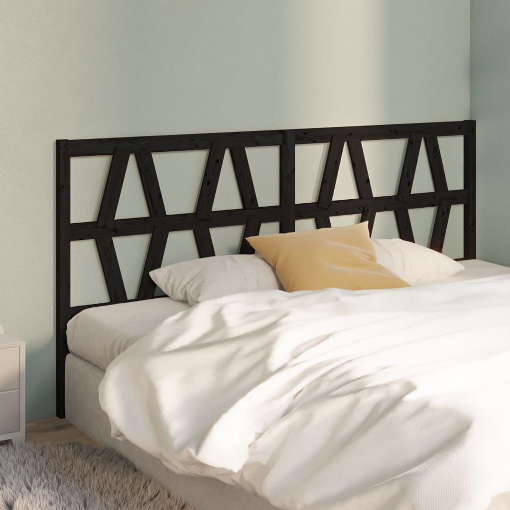 Bed Headboard Black 206x4x100 cm Solid Wood Pine