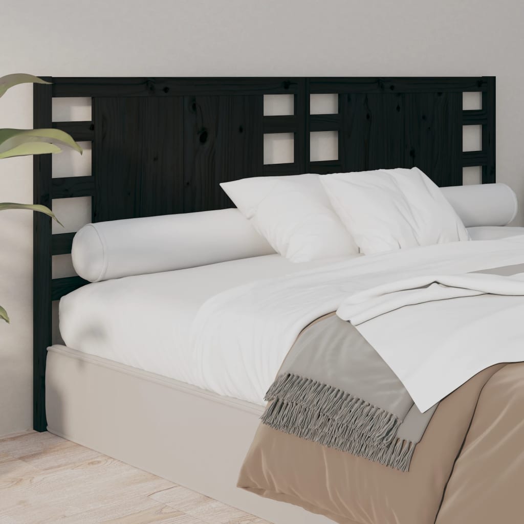 Headboard Black 206x4x100 cm Solid Wood Pine