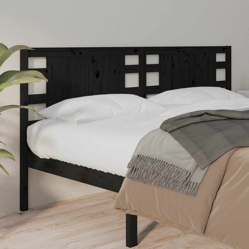 Headboard Black 206x4x100 cm Solid Wood Pine