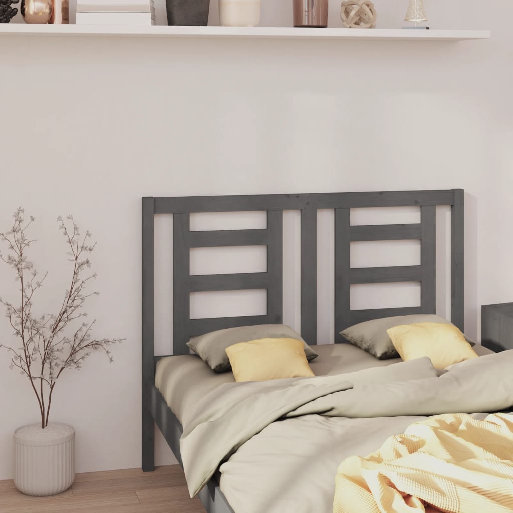 Bed Headboard Grey 126x4x100 cm Solid Wood Pine