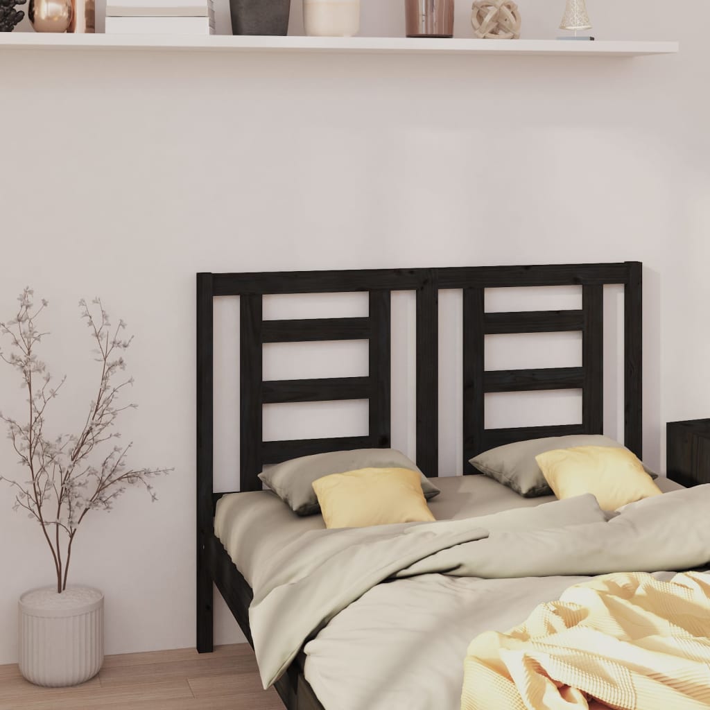Bed Headboard Black 126x4x100 cm Solid Wood Pine