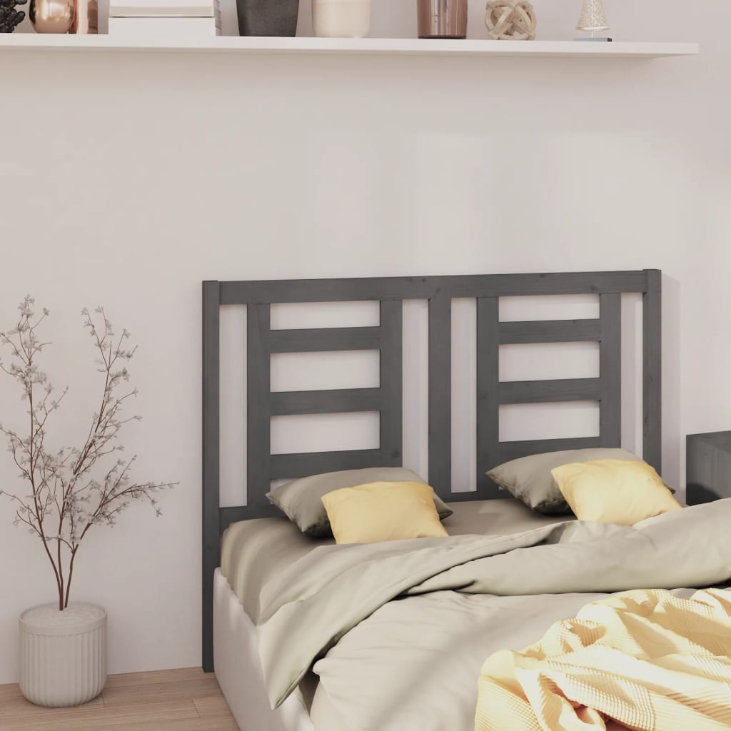 Bed Headboard Grey 146x4x100 cm Solid Wood Pine