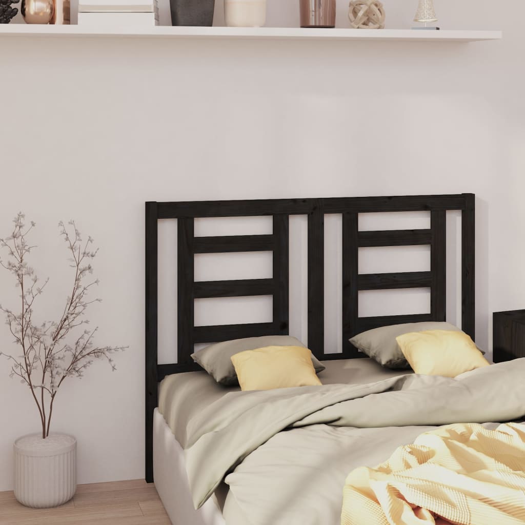 Bed Headboard Black 146x4x100 cm Solid Wood Pine