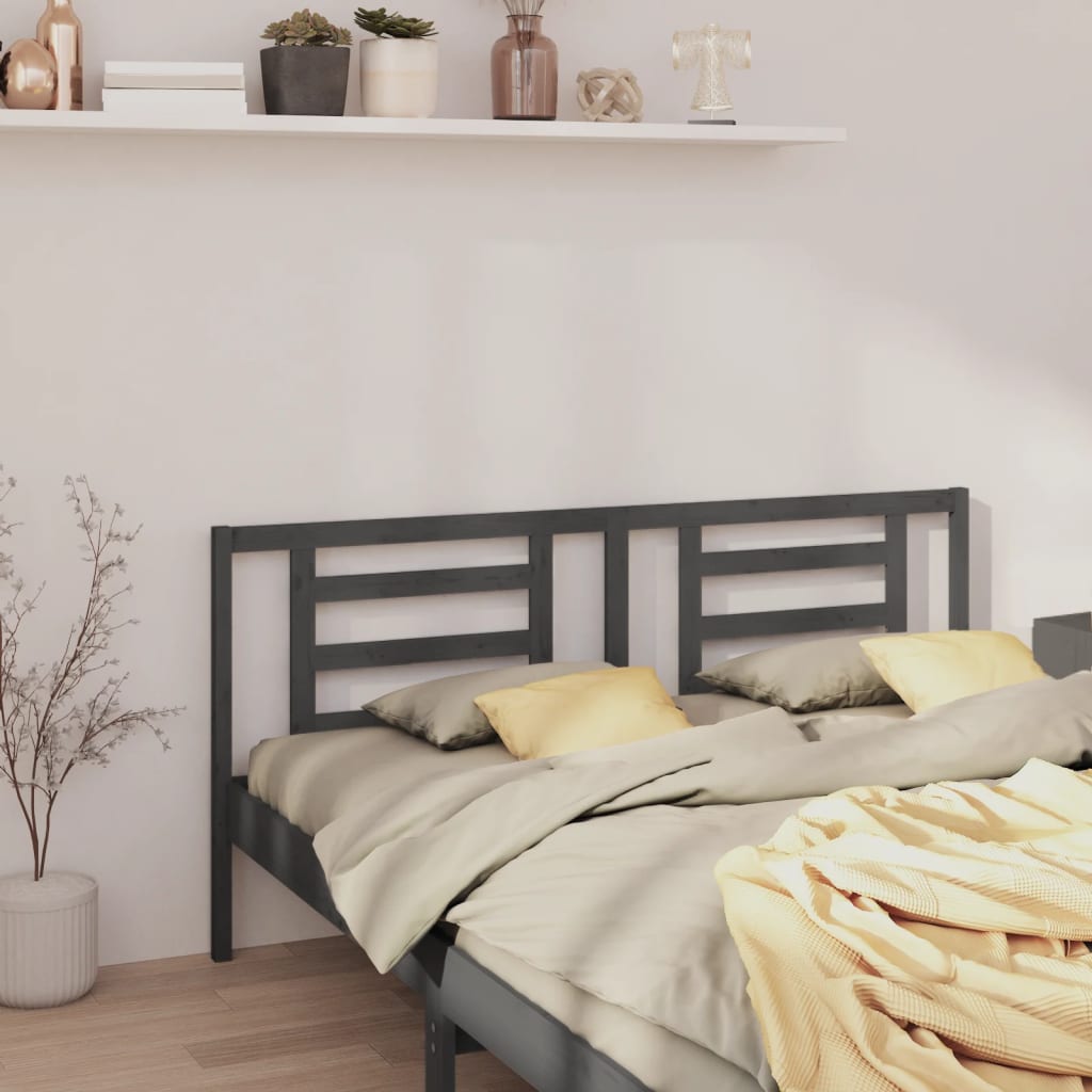 Bed Headboard Grey 206x4x100 cm Solid Pine Wood