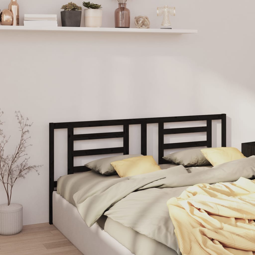 Bed Headboard Black 206x4x100 cm Solid Pine Wood