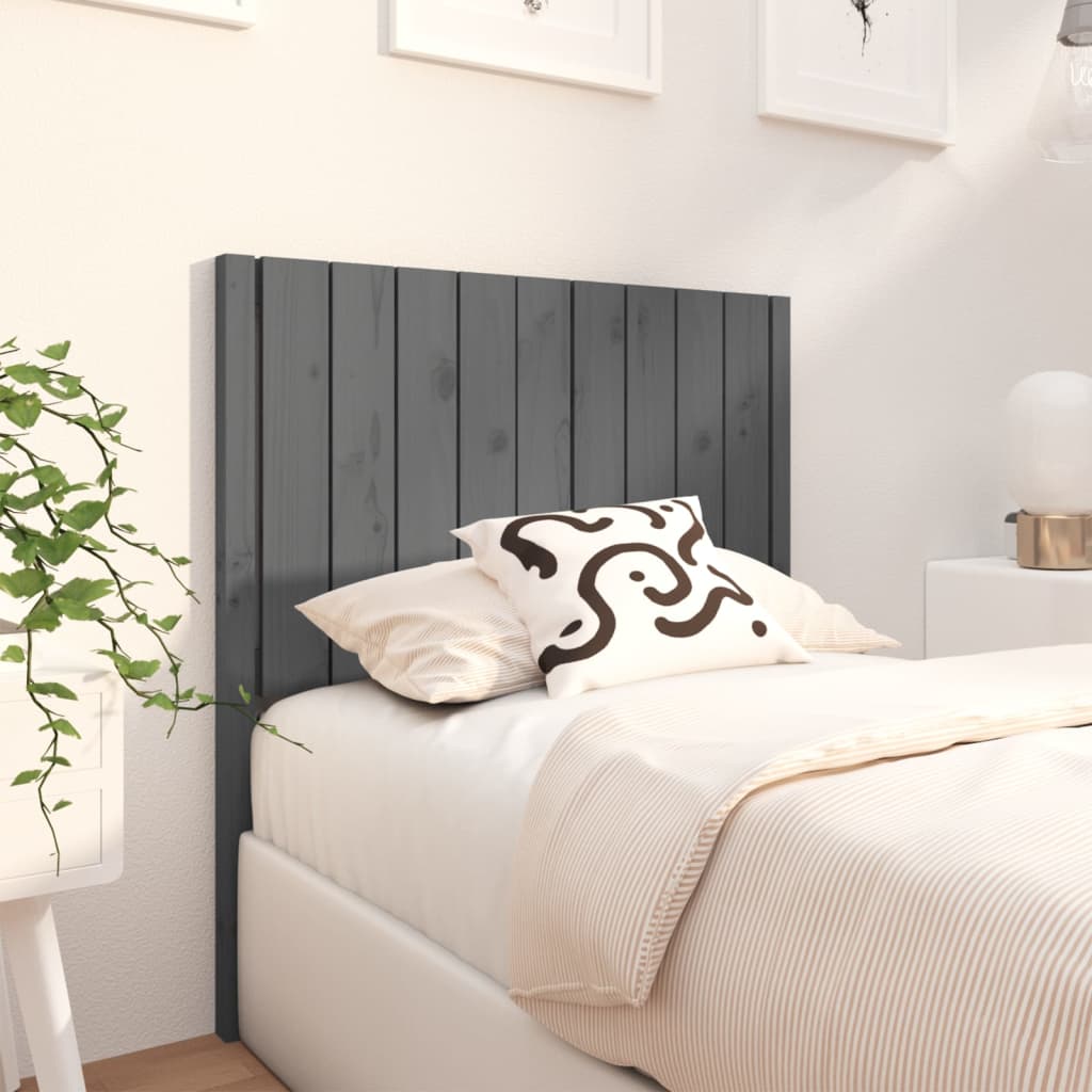 Bed Headboard Grey 95.5x4x100 cm Solid Wood Pine