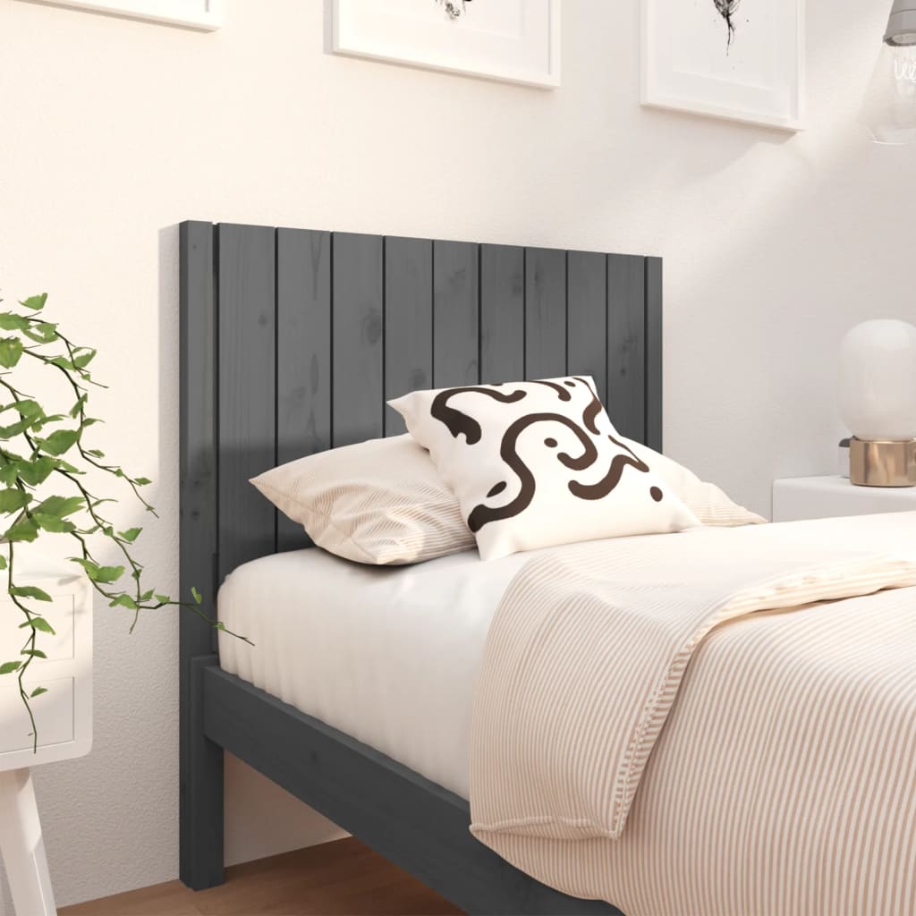 Bed Headboard Grey 95.5x4x100 cm Solid Wood Pine