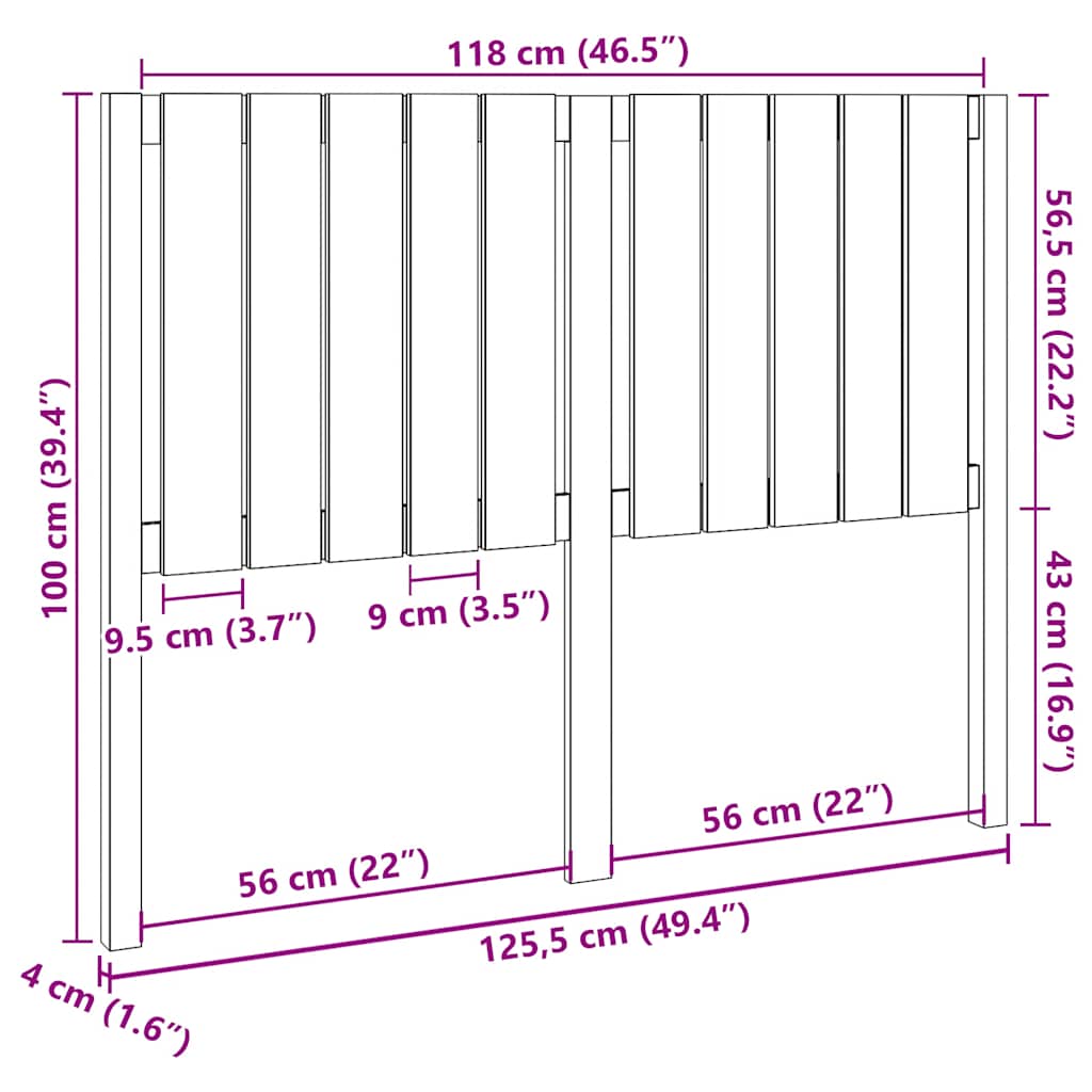 Bed Headboard Grey 125.5x4x100 cm Solid Wood Pine