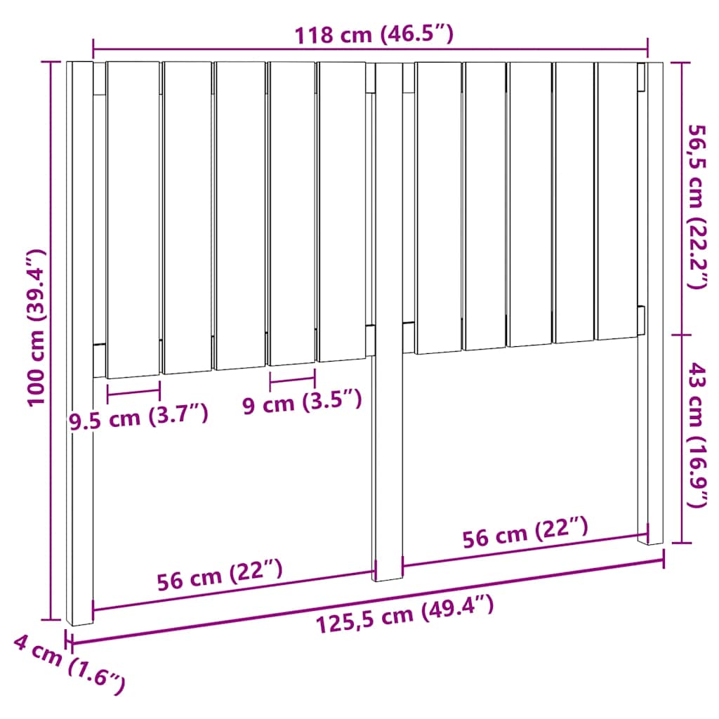 Bed Headboard Black 125.5x4x100 cm Solid Wood Pine