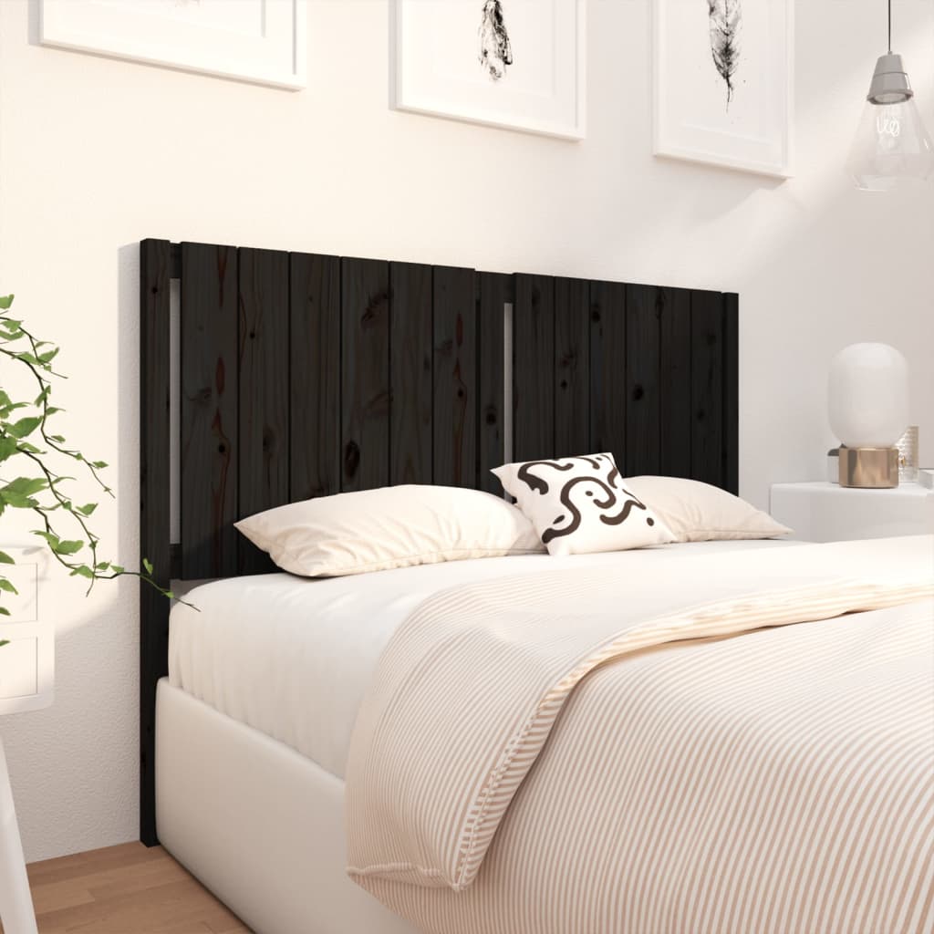 Bed Headboard Black 145.5x4x100 cm Solid Wood Pine