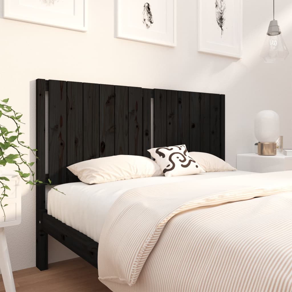 Bed Headboard Black 145.5x4x100 cm Solid Wood Pine