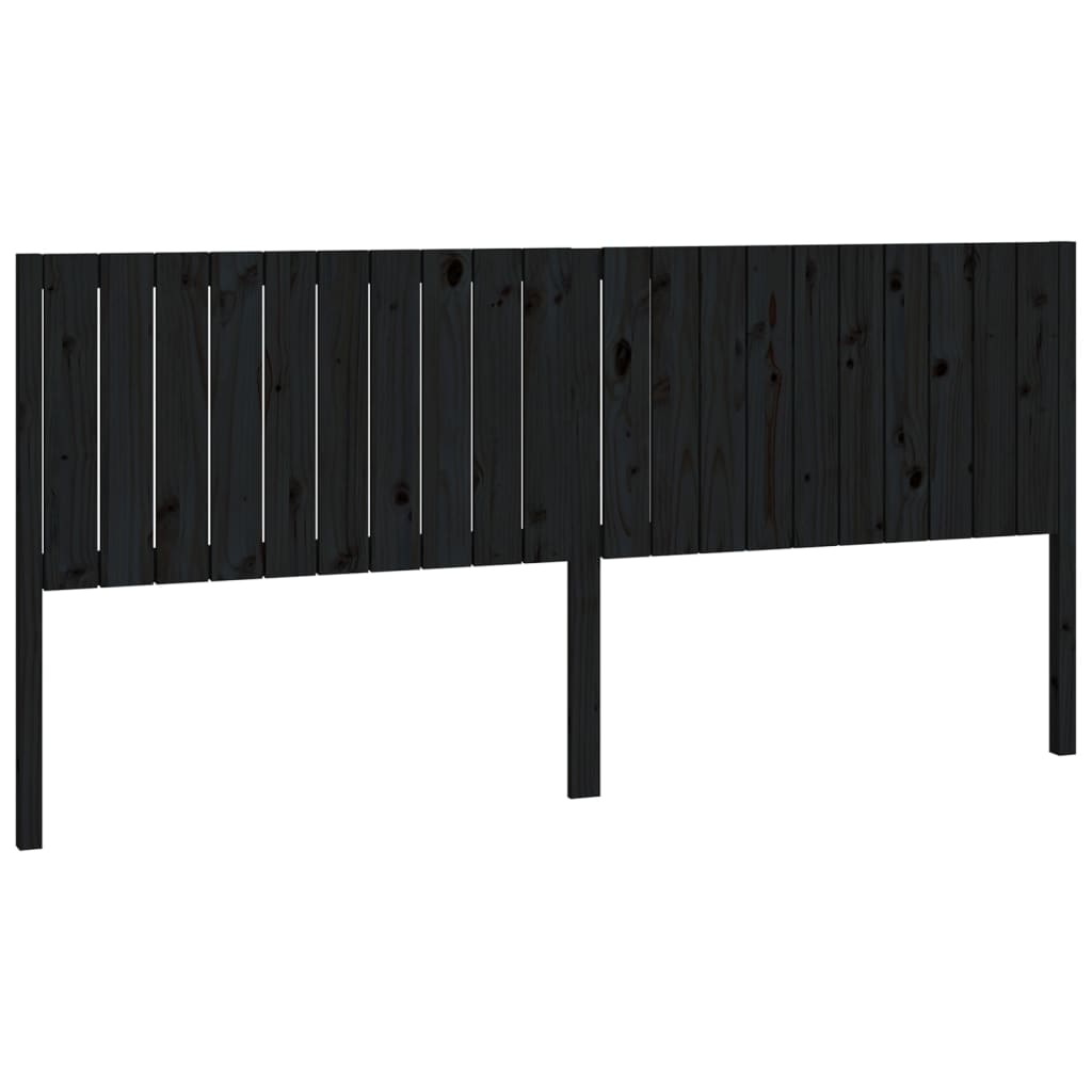 Bed Headboard Black 205.5x4x100 cm Solid Wood Pine