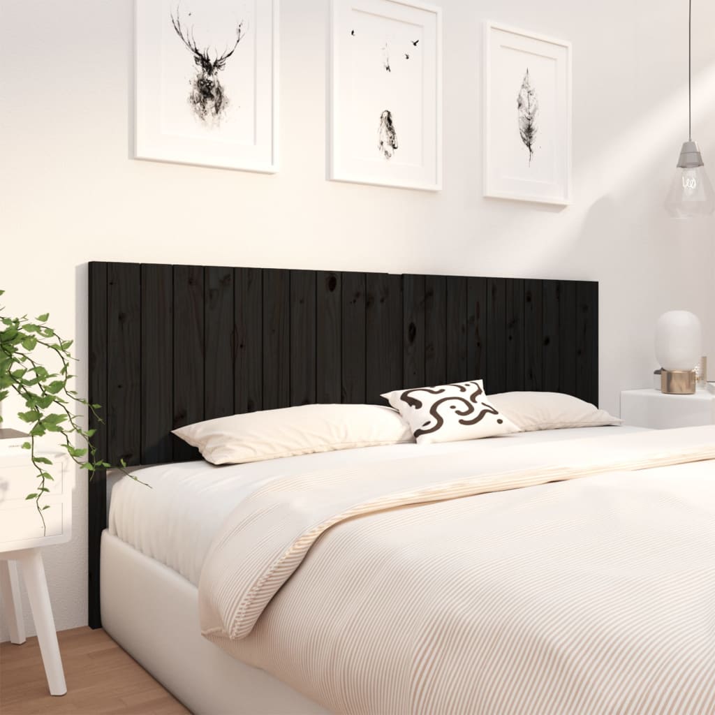 Bed Headboard Black 205.5x4x100 cm Solid Wood Pine
