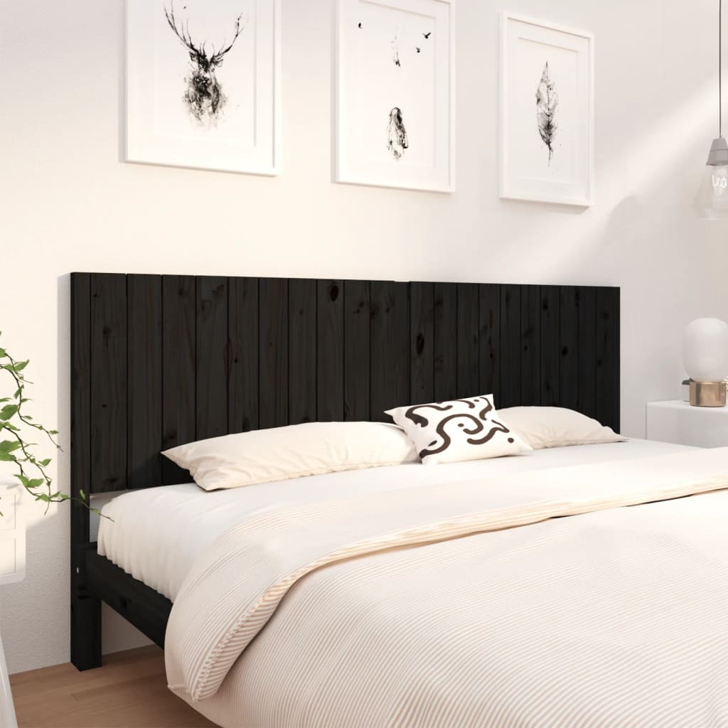 Bed Headboard Black 205.5x4x100 cm Solid Wood Pine