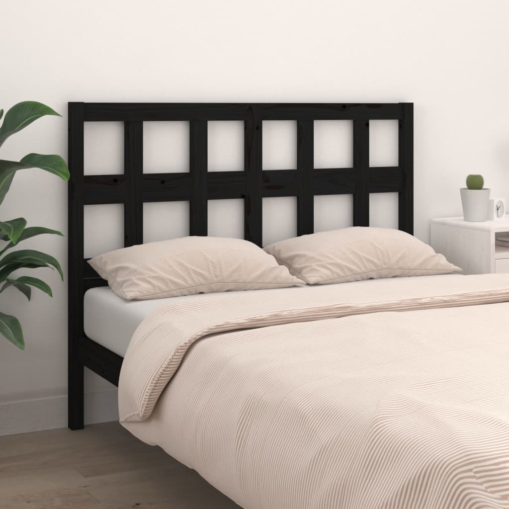 Bed Headboard Black 125.5x4x100 cm Solid Wood Pine