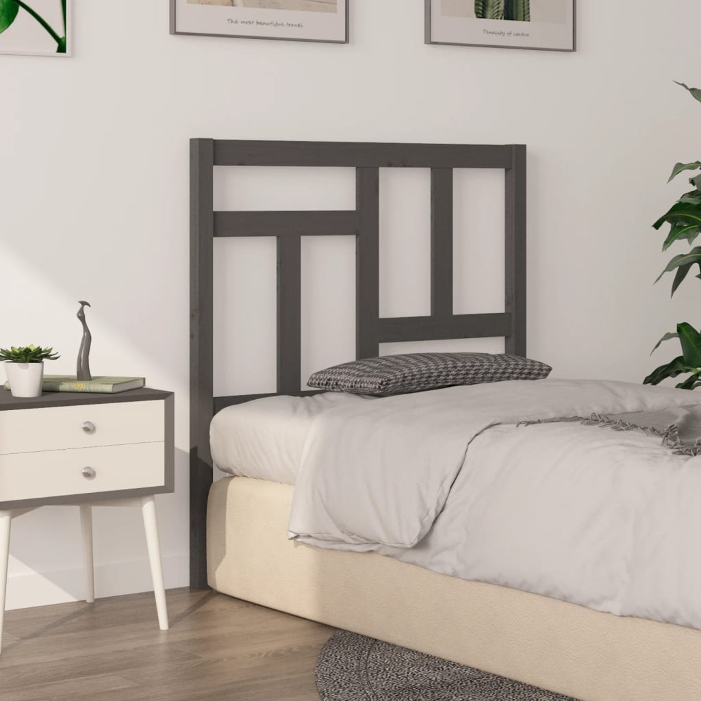 Bed Headboard Grey 95.5x4x100 cm Solid Wood Pine