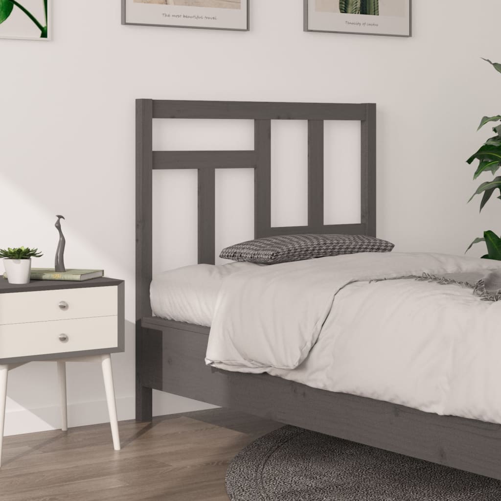 Bed Headboard Grey 95.5x4x100 cm Solid Wood Pine