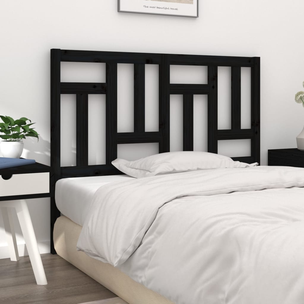 Bed Headboard Black 205.5x4x100 cm Solid Wood Pine