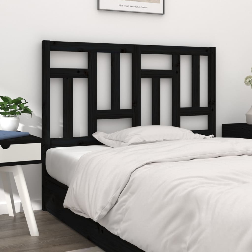 Bed Headboard Black 205.5x4x100 cm Solid Wood Pine