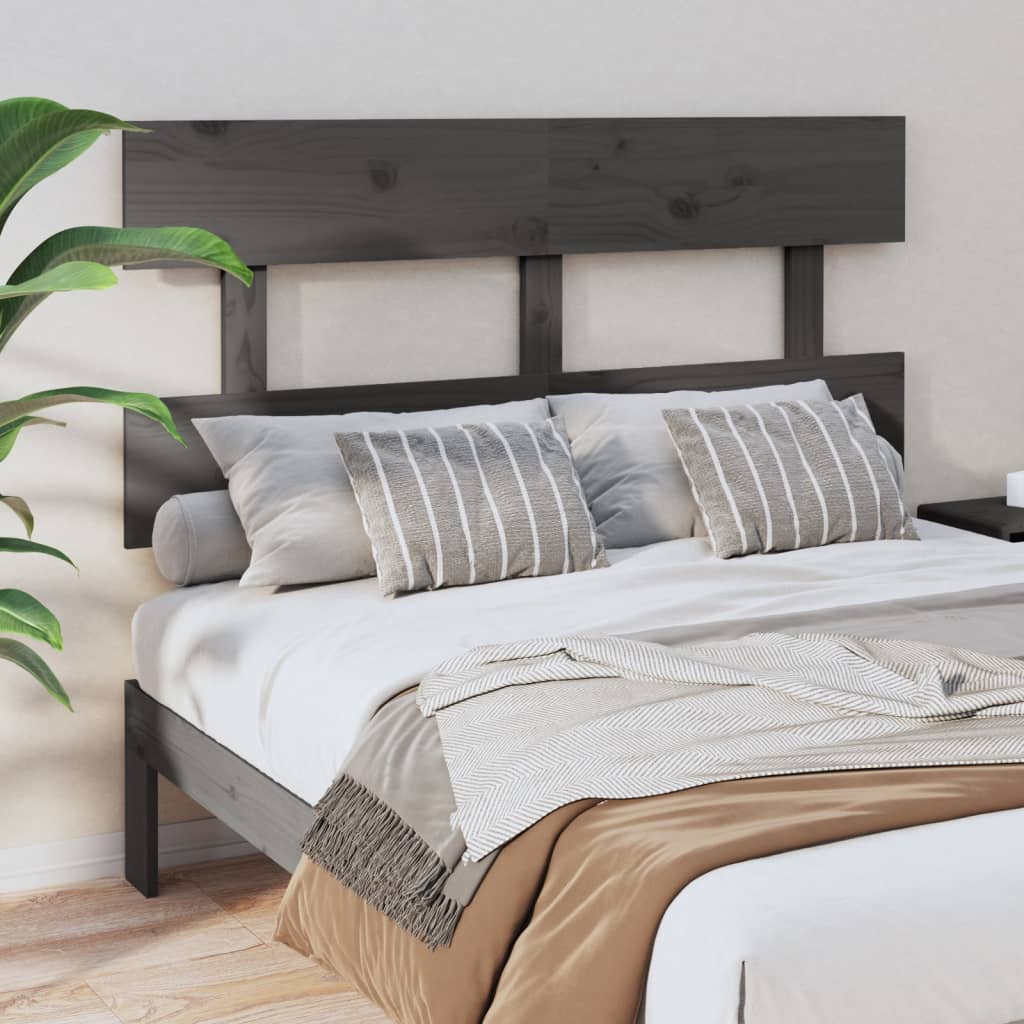 Bed Headboard Grey 124x3x81 cm Solid Wood Pine