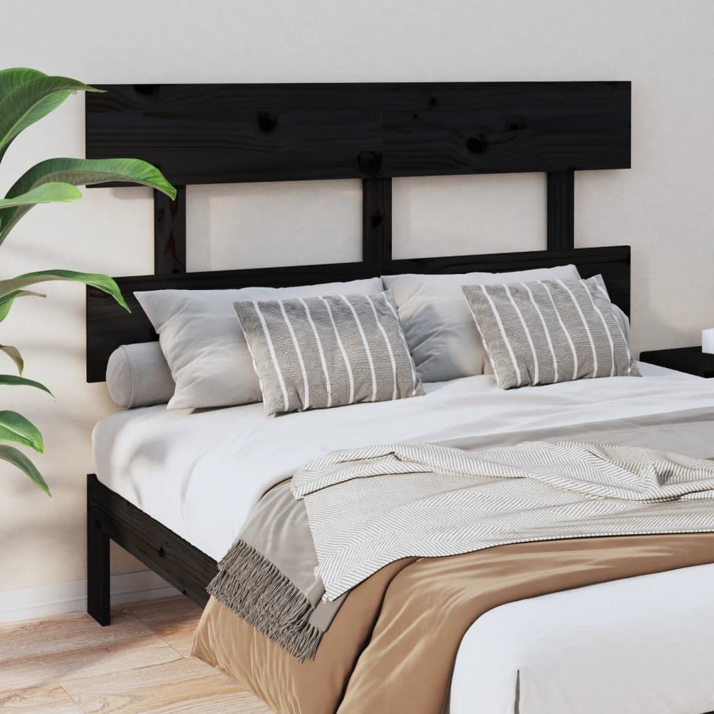 Bed Headboard Black 124x3x81 cm Solid Wood Pine