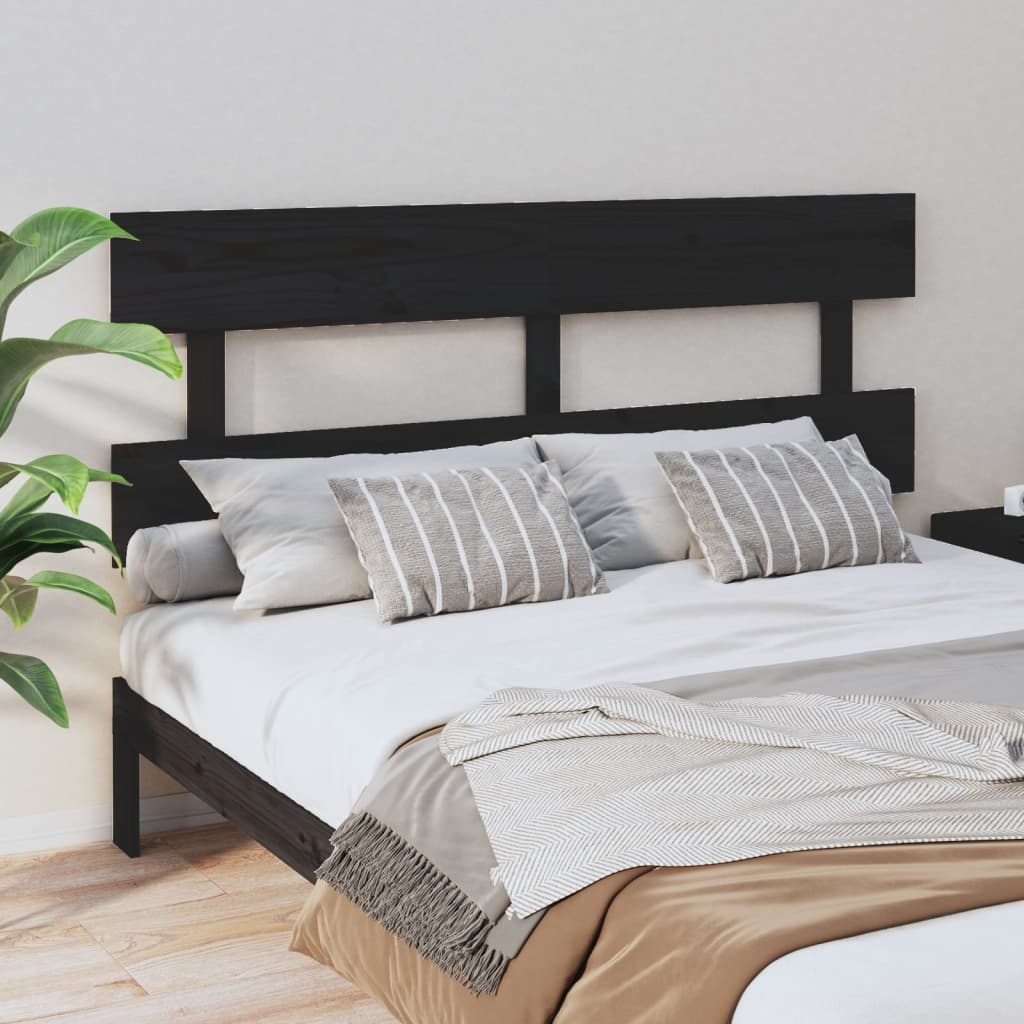 Bed Headboard Black 164x3x81 cm Solid Wood Pine