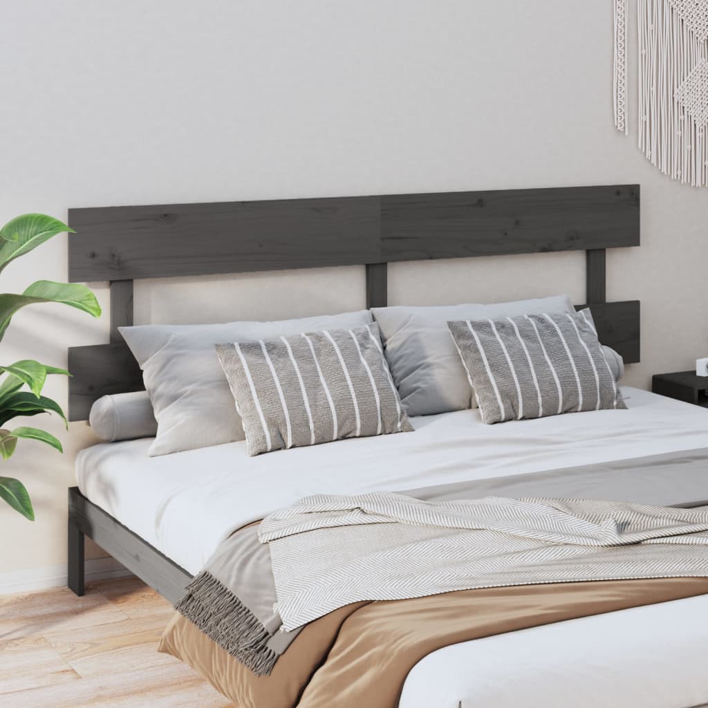 Bed Headboard Grey 204x3x81 cm Solid Wood Pine