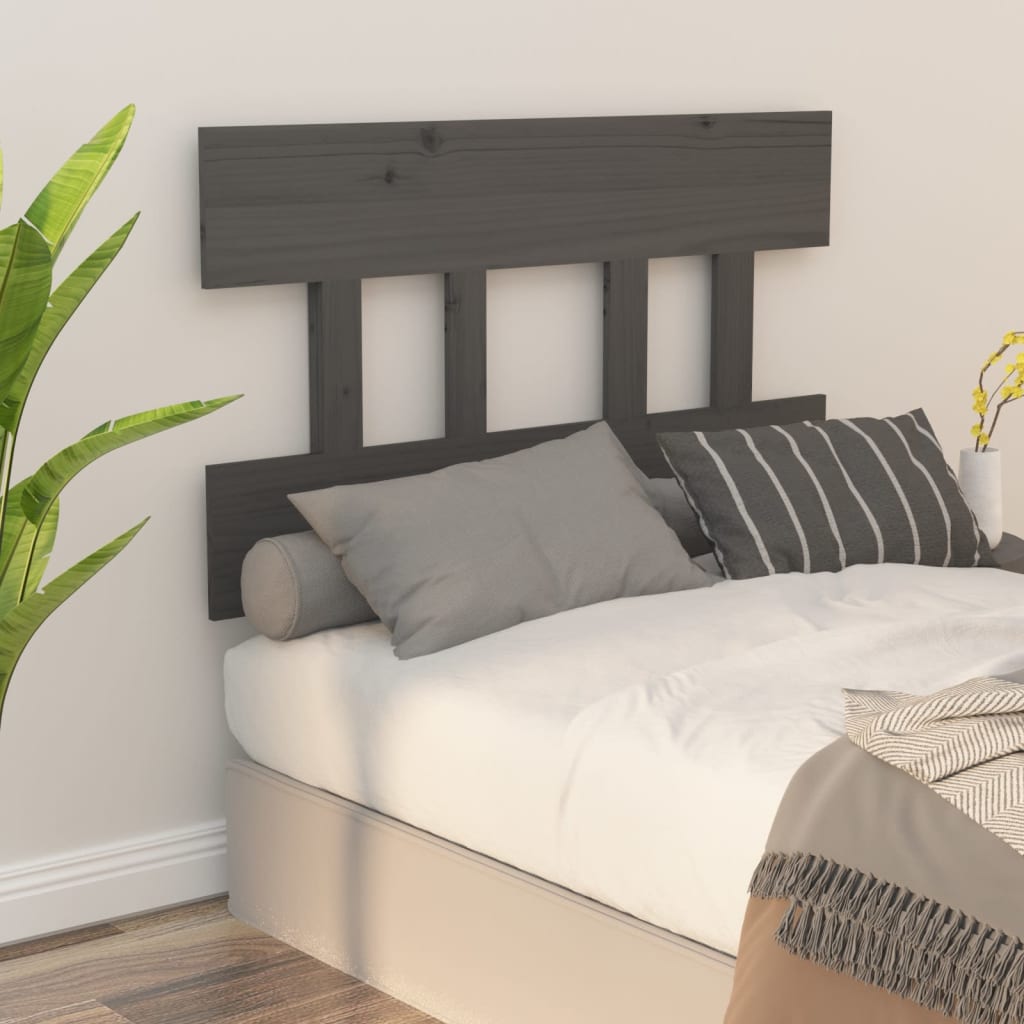 Bed Headboard Grey 93.5x3x81 cm Solid Wood Pine