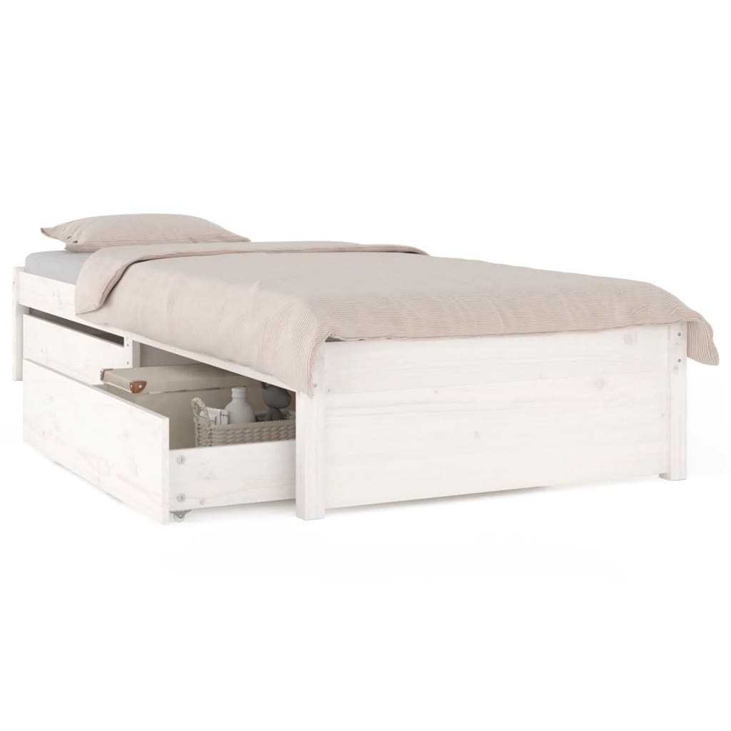3103464 vidaXL Bed Frame without Mattress with Drawers White 90x200 cm (814935+814985)