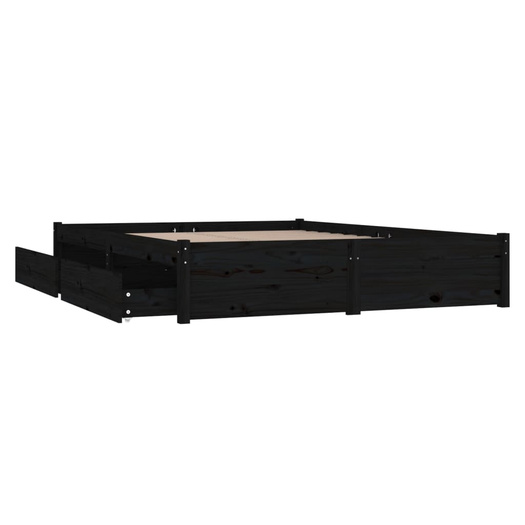 Bed Frame without Mattress with Drawers Black Small Double