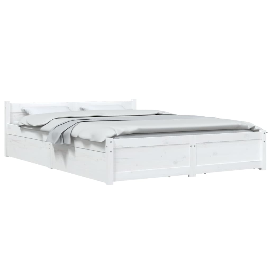 Bed Frame without Mattress with Drawers White Double