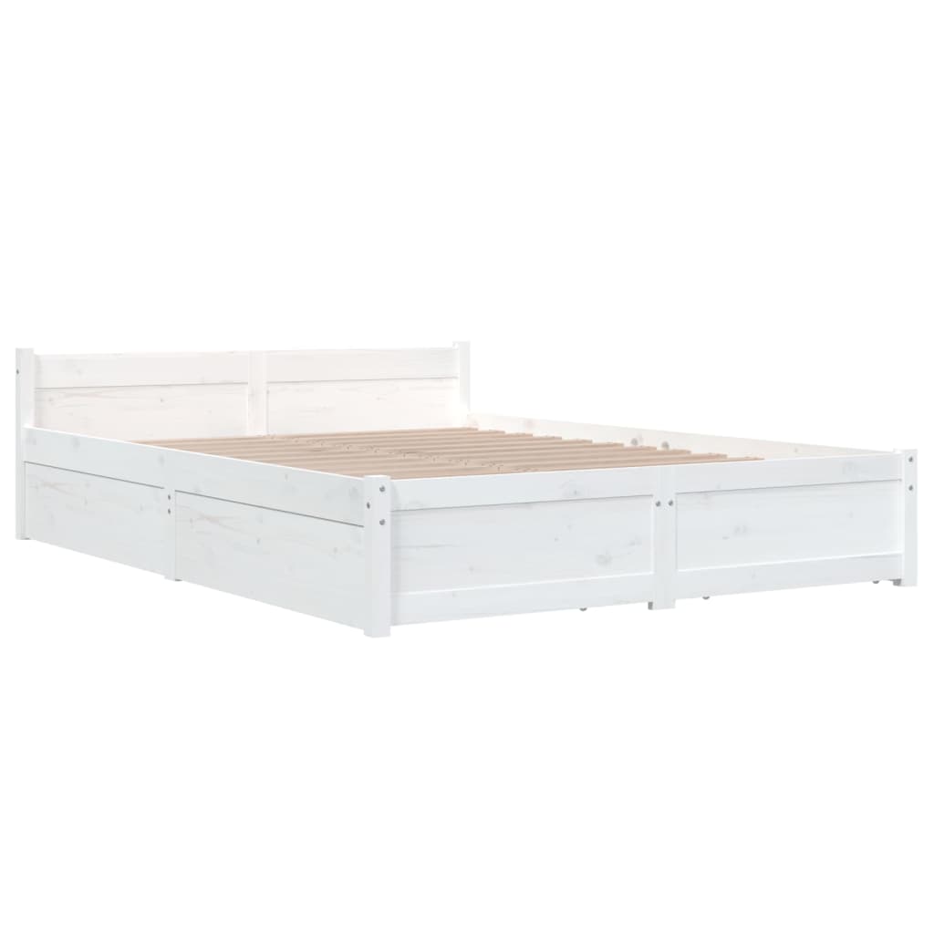 Bed Frame without Mattress with Drawers White Double