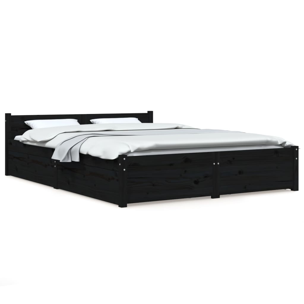 Bed Frame without Mattress with Drawers Black Double