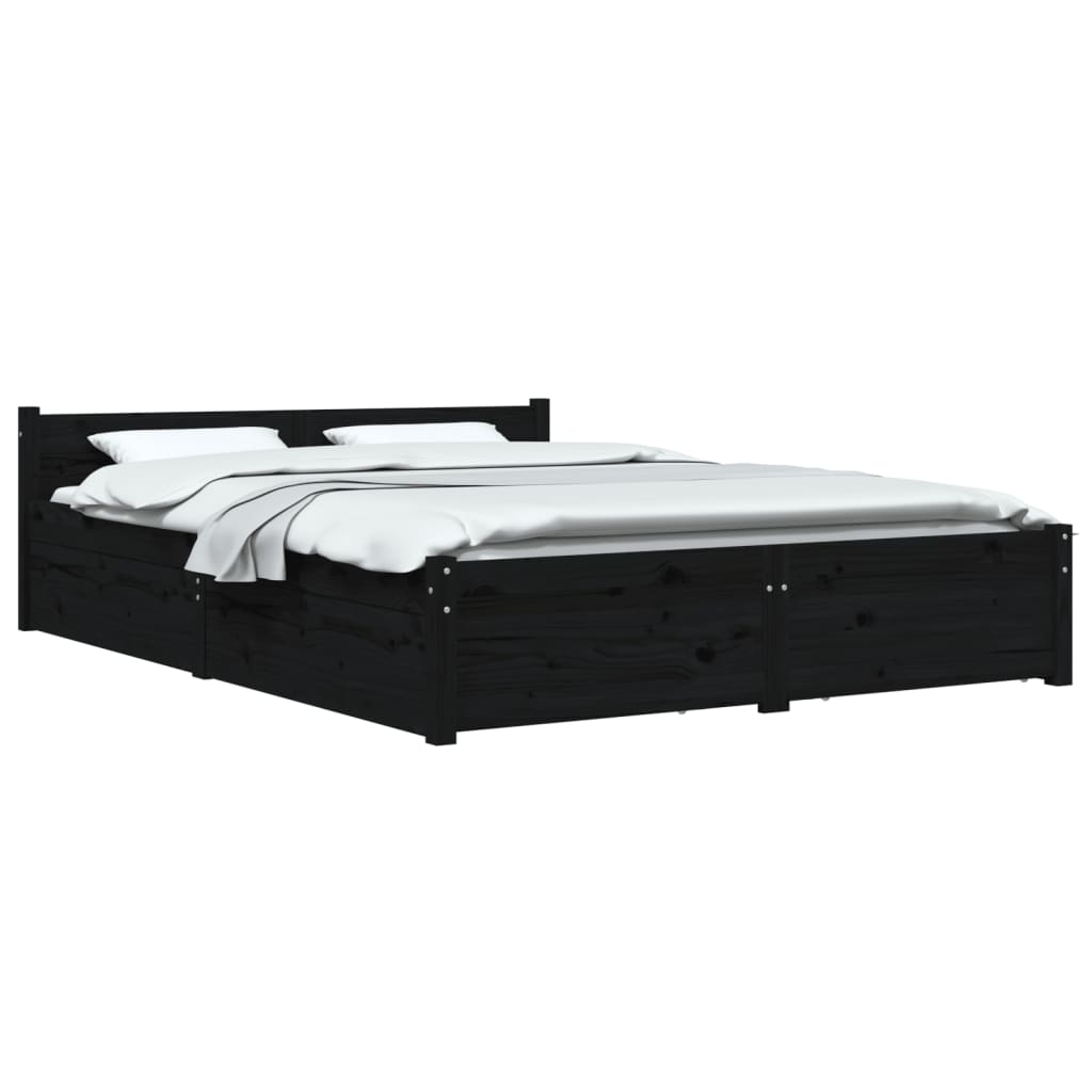Bed Frame without Mattress with Drawers Black Double