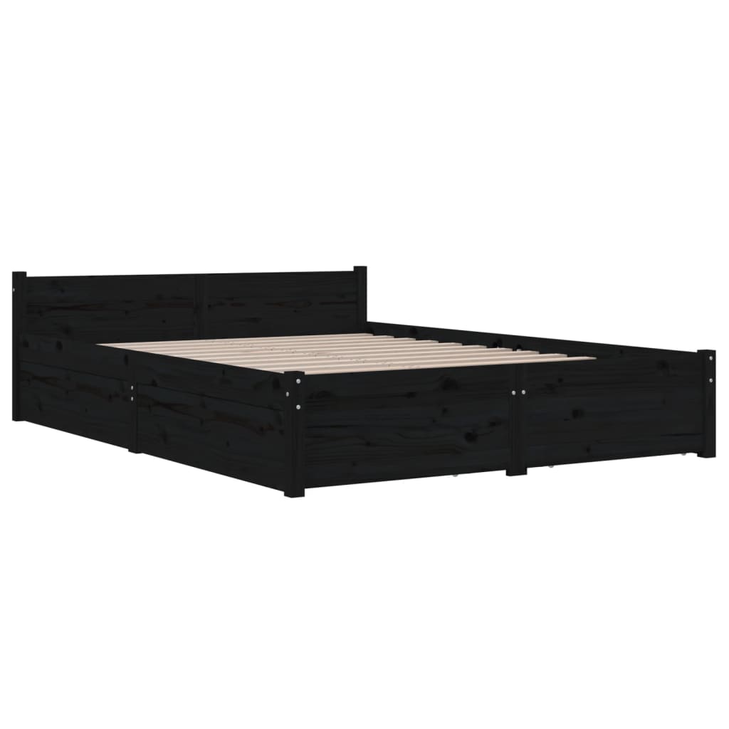 Bed Frame without Mattress with Drawers Black Double