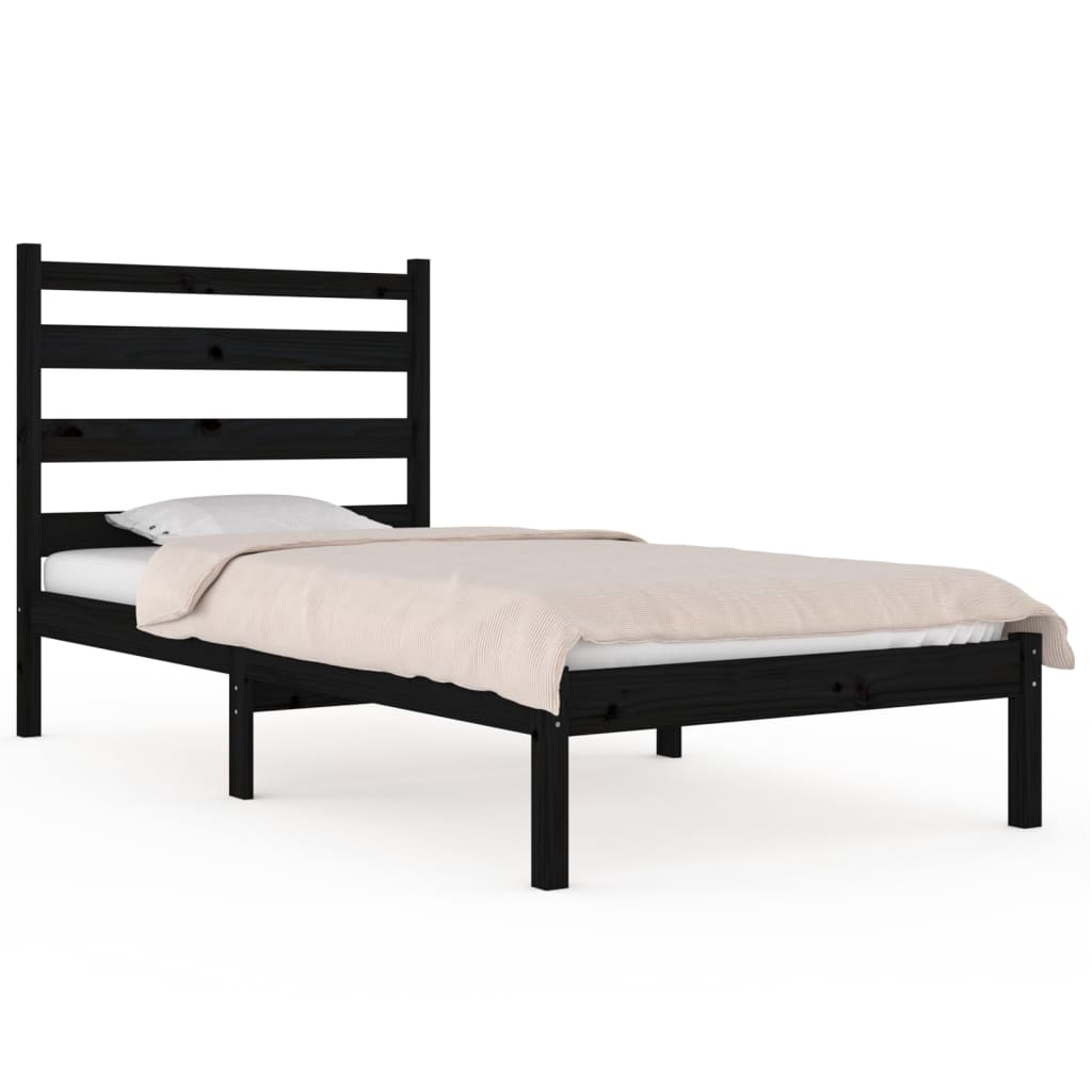 Bed Frame without Mattress Black Solid Wood Small Single