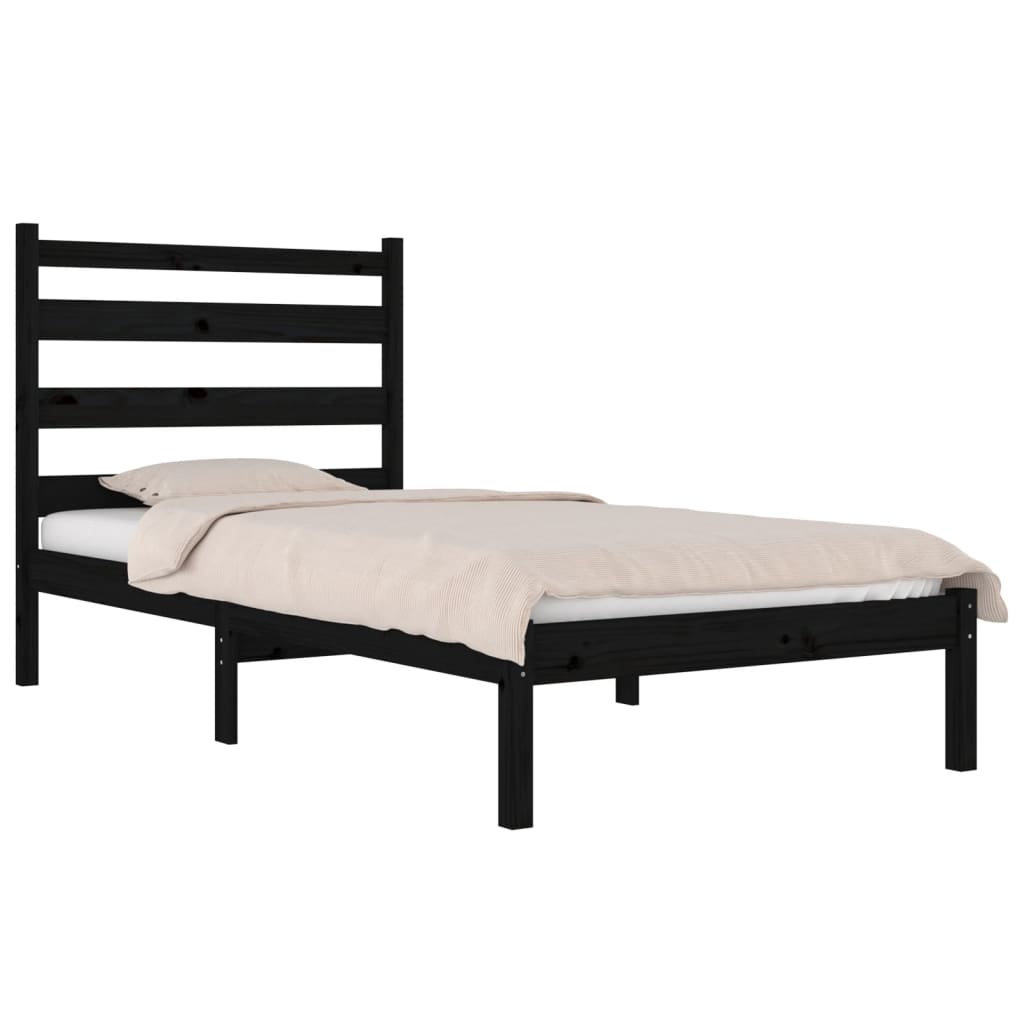 Bed Frame without Mattress Black Solid Wood Small Single