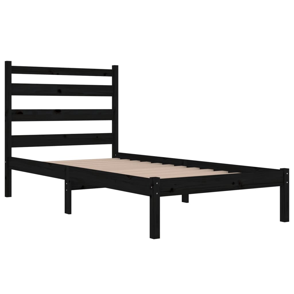 Bed Frame without Mattress Black Solid Wood Small Single