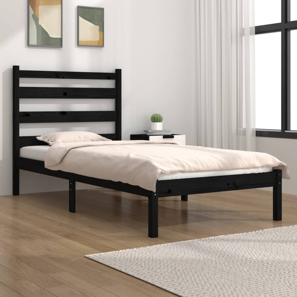 Bed Frame without Mattress Black Solid Wood Small Single