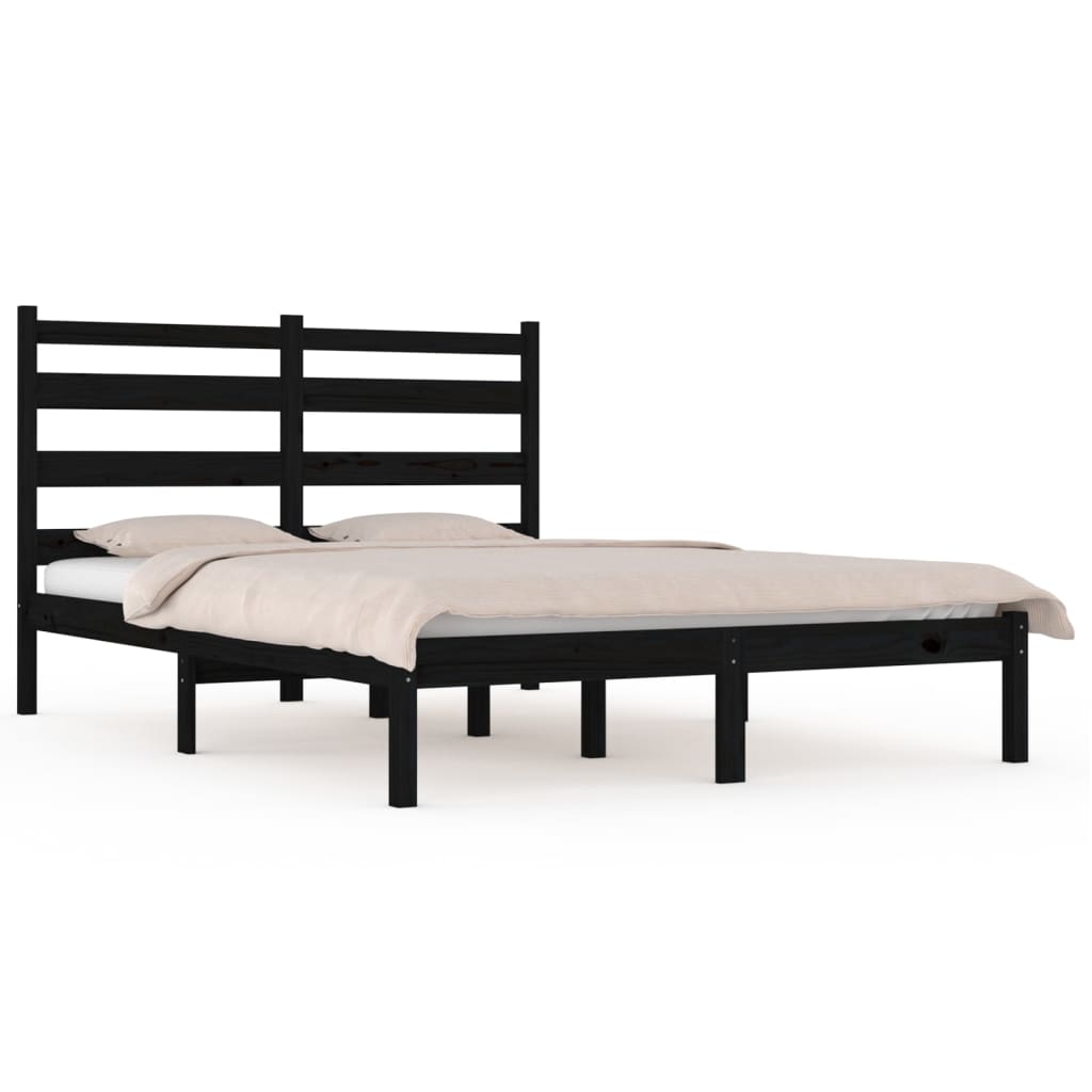 3103672 vidaXL Bed Frame without Mattress Black Solid Wood 200x200 cm (810041+818444)