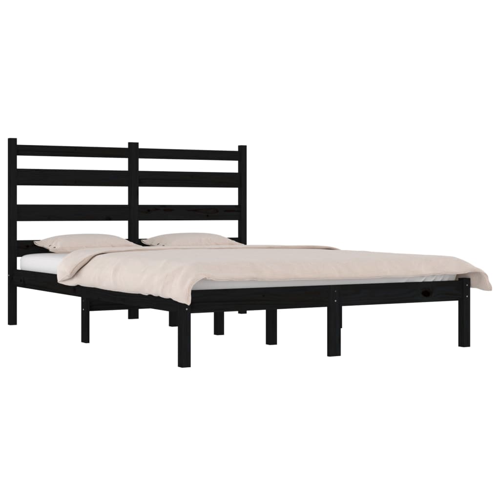 3103672 vidaXL Bed Frame without Mattress Black Solid Wood 200x200 cm (810041+818444)