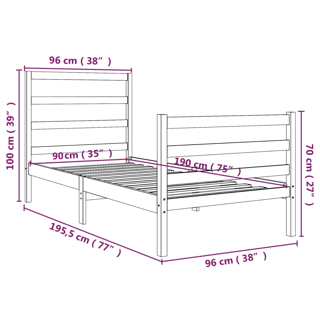 Bed Frame without Mattress Solid Wood Single