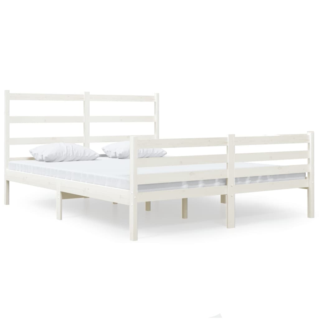 Bed Frame without Mattress White Solid Wood Small Double