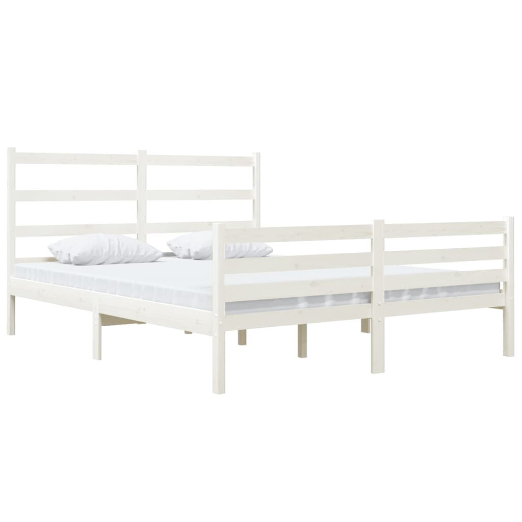 Bed Frame without Mattress White Solid Wood Small Double