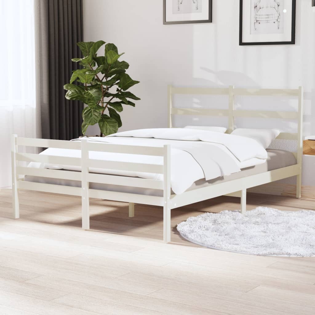 Bed Frame without Mattress White Solid Wood Small Double