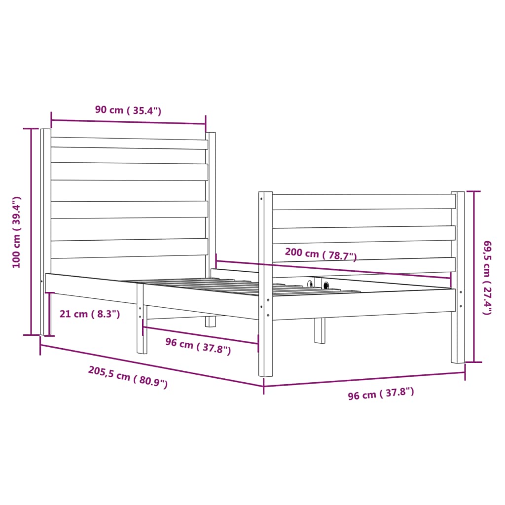 Bed Frame without Mattress Solid Wood Pine 90x200 cm