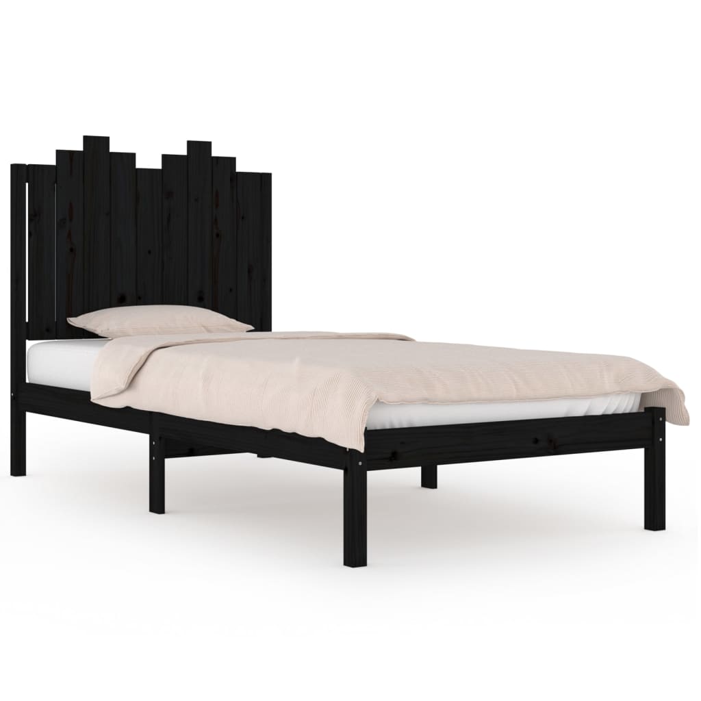 Bed Frame without Mattress Black Solid Wood Small Single