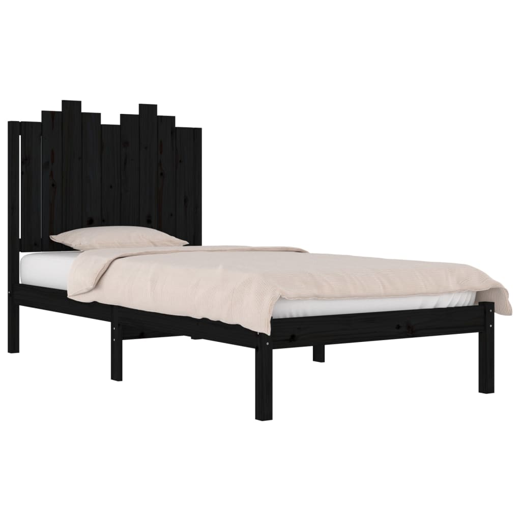 Bed Frame without Mattress Black Solid Wood Small Single